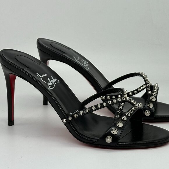 Christian Louboutin TATOOSH SPIKES 85 Leather Mule Slide Sandal Heels Shoes - Picture 7 of 16
